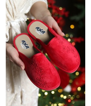 Тапочки домашние ПЛЮЩ AXA-21570А-КРАСНЫЙ